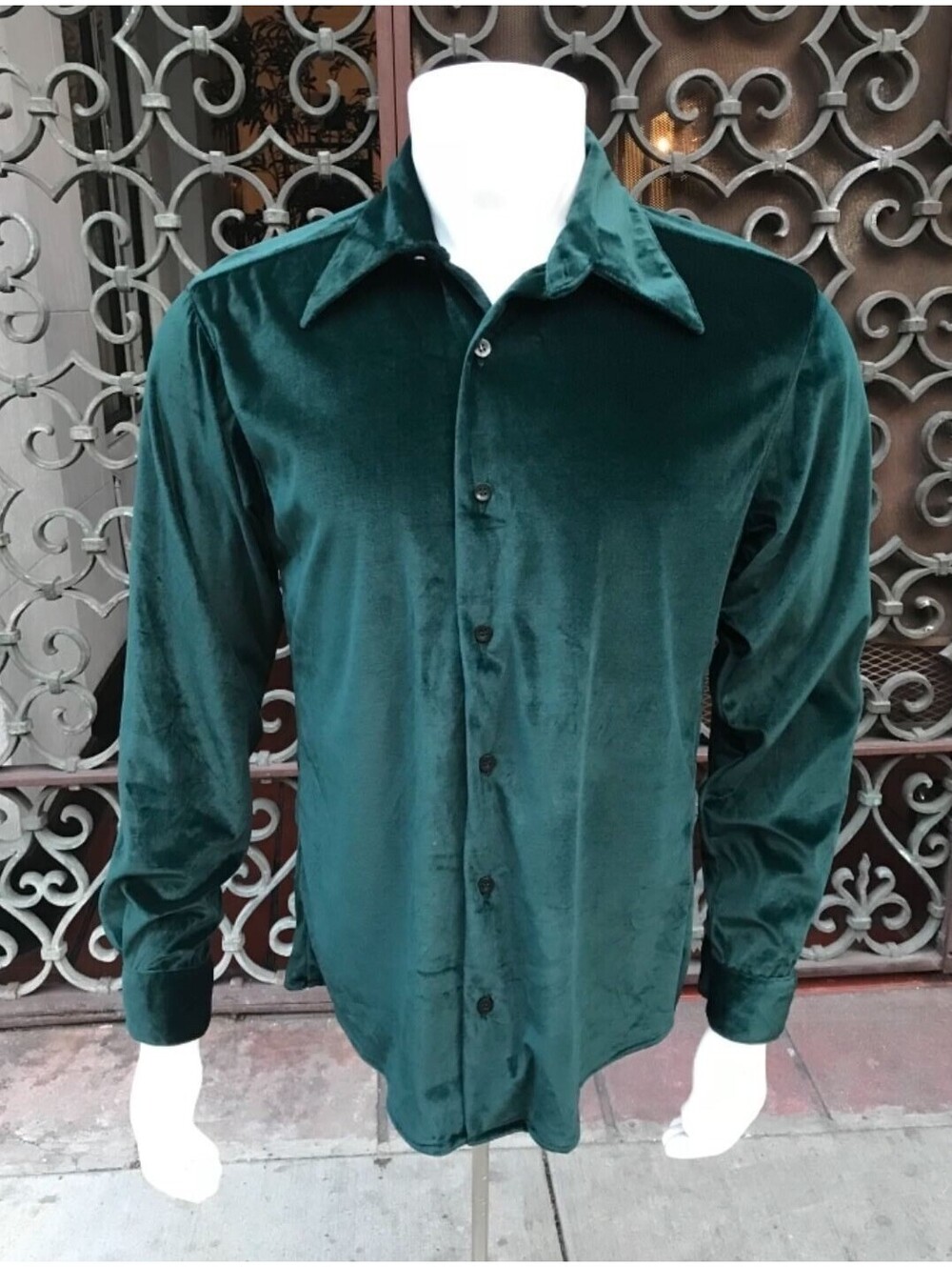 Men's Dk.Green Velvet Look Long Sleeve Button Down Shirt